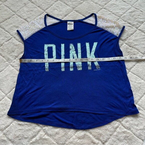 Victoria's Secret PINK | Sleeveless Blue Sequin Off Shoulder Shirt | Size Small - Picture 11 of 12